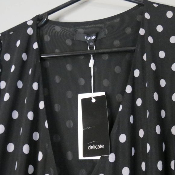 NWT PIPER Black & White Spotted Midi-Dress Long Sleeves SIZE 12 $80 (RRP $120)💛 - Picture 5 of 12
